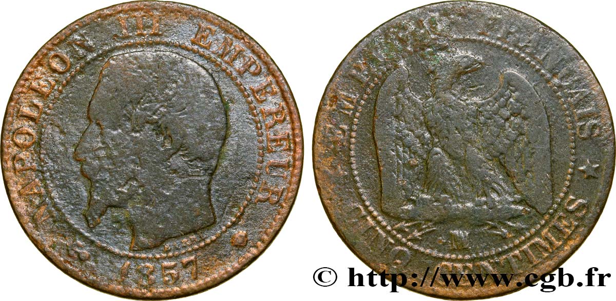 Cinq centimes Napoléon III, tête nue 1857 Marseille F.116/42 VG8 