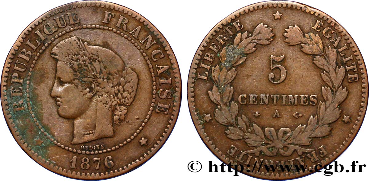 5 centimes Cérès 1876 Paris F.118/13 VF20 