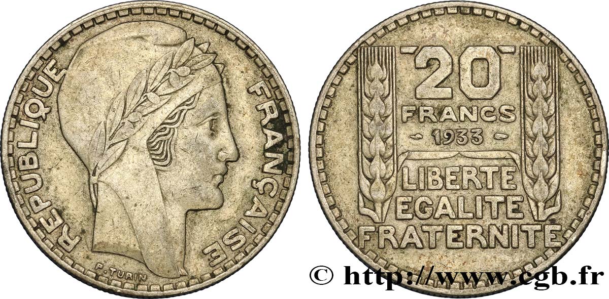 20 francs Turin, rameaux courts 1933  F.400/4 TTB45 