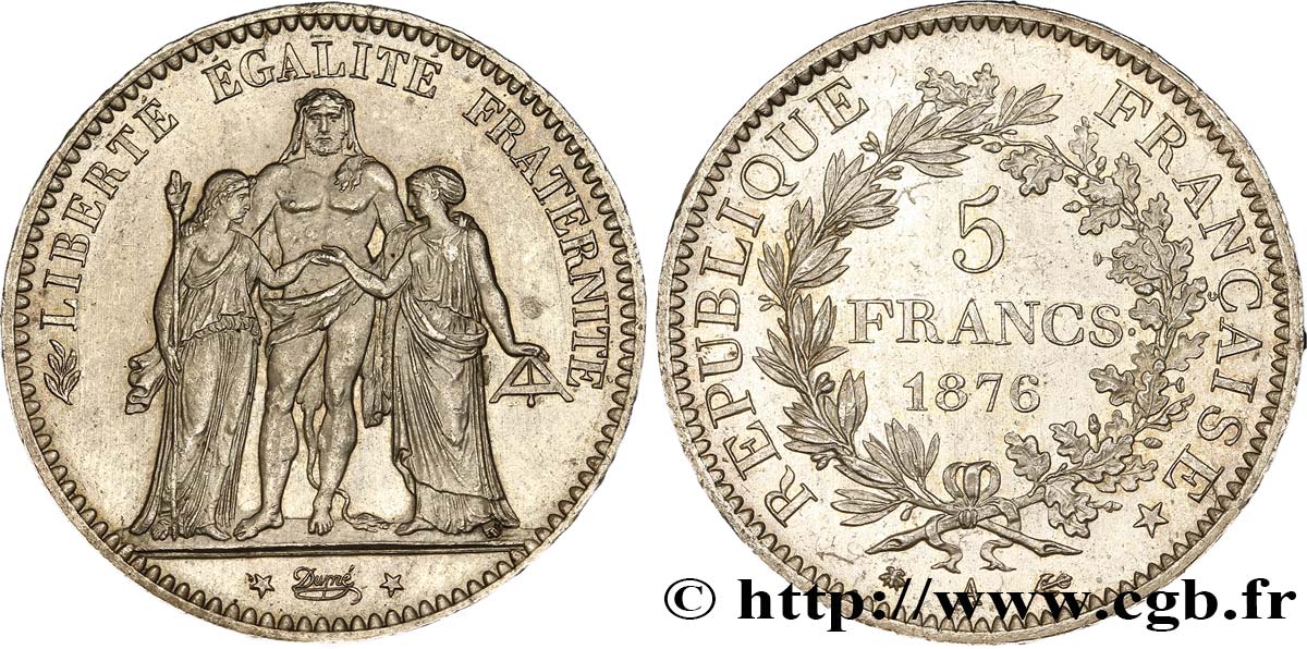 5 francs Hercule 1876 Paris F.334/17 AU58 