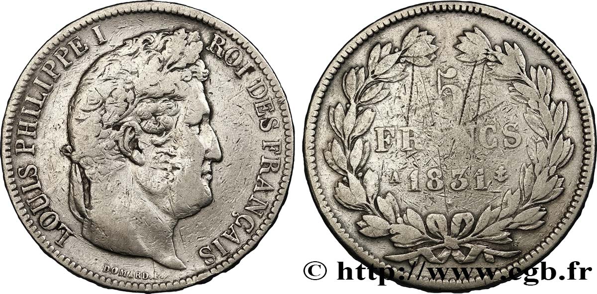 5 francs Ier type Domard, tranche en relief 1831 Paris F.320/1 VF20 