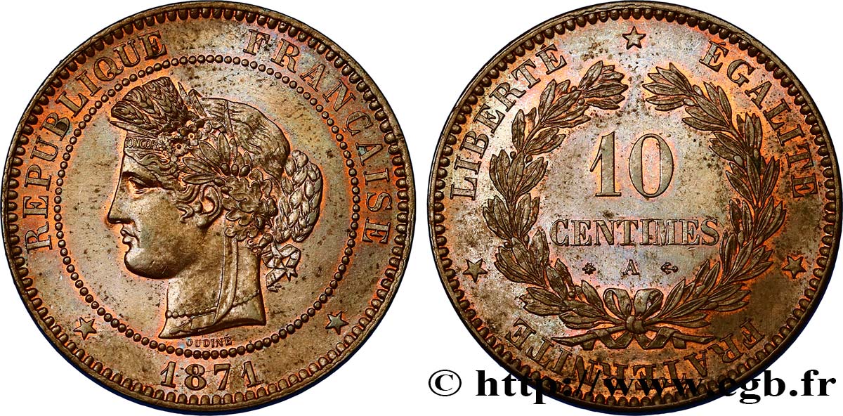 10 centimes Cérès 1871 Paris F.135/5 SUP62 