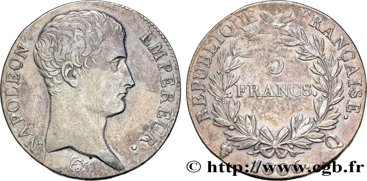 5 francs Napoléon Empereur, Calendrier grégorien 1806 Perpignan F.304/9 SS48 