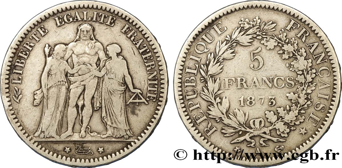 5 francs Hercule 1873 Paris F.334/9 MB