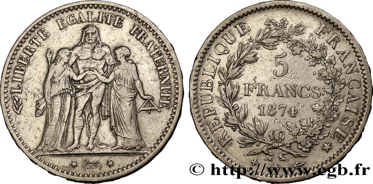 5 francs Hercule 1874 Paris F.334/12 TTB50 