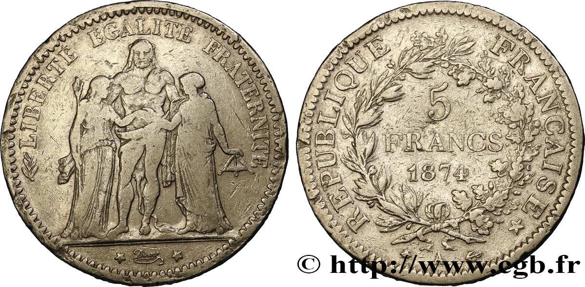 5 francs Hercule 1874 Paris F.334/12 MB 