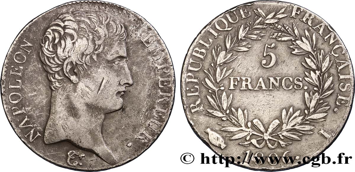 5 francs Napoléon Empereur, Calendrier grégorien 1806 Limoges F.304/5 SS45 