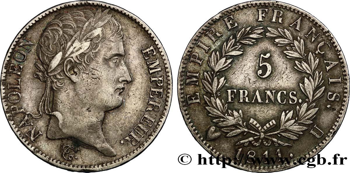5 francs Napoléon Empereur, Empire français 1811 Turin F.307/39 BB45 