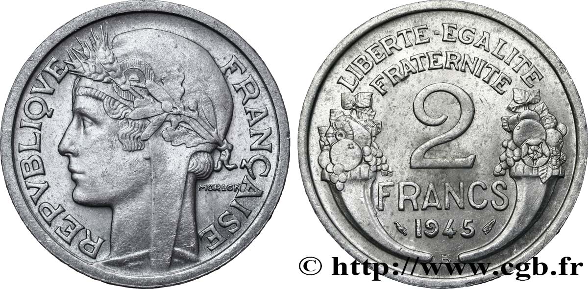2 francs Morlon, aluminium 1945 Beaumont-Le-Roger F.269/6 AU58 
