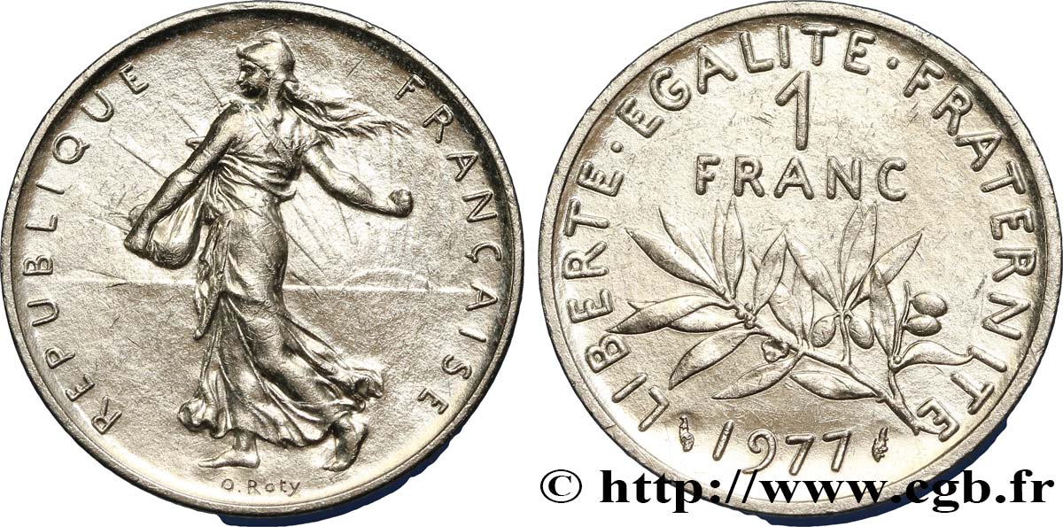 Piéfort nickel de 1 franc Semeuse, nickel 1977 Pessac F.226/22P AU55 