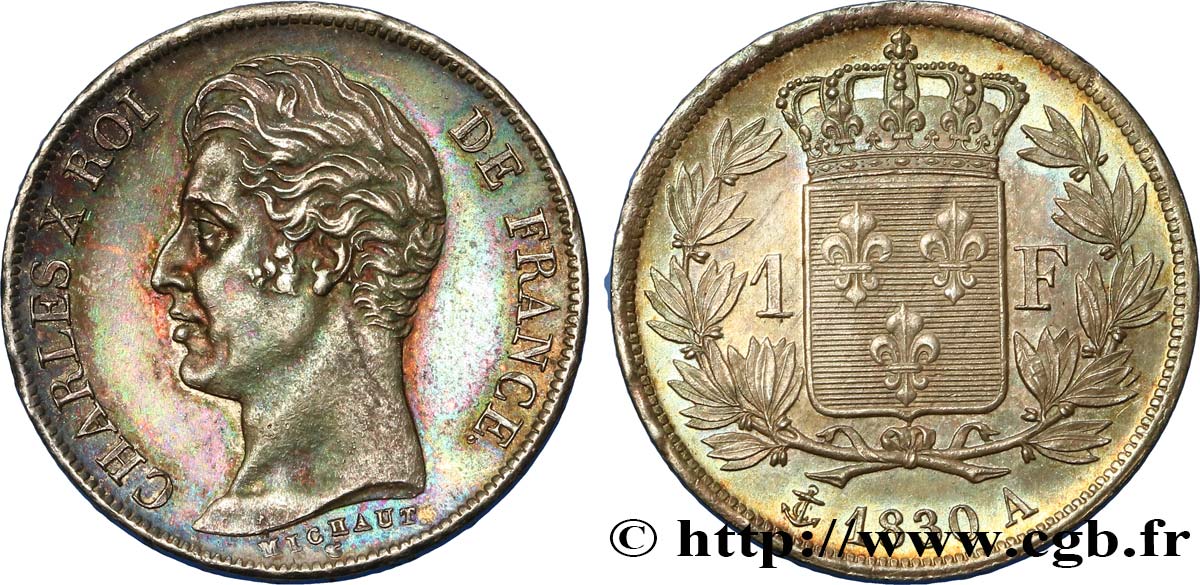 1 franc Charles X, matrice du revers à quatre feuilles 1830 Paris F.207A/26 SPL64 