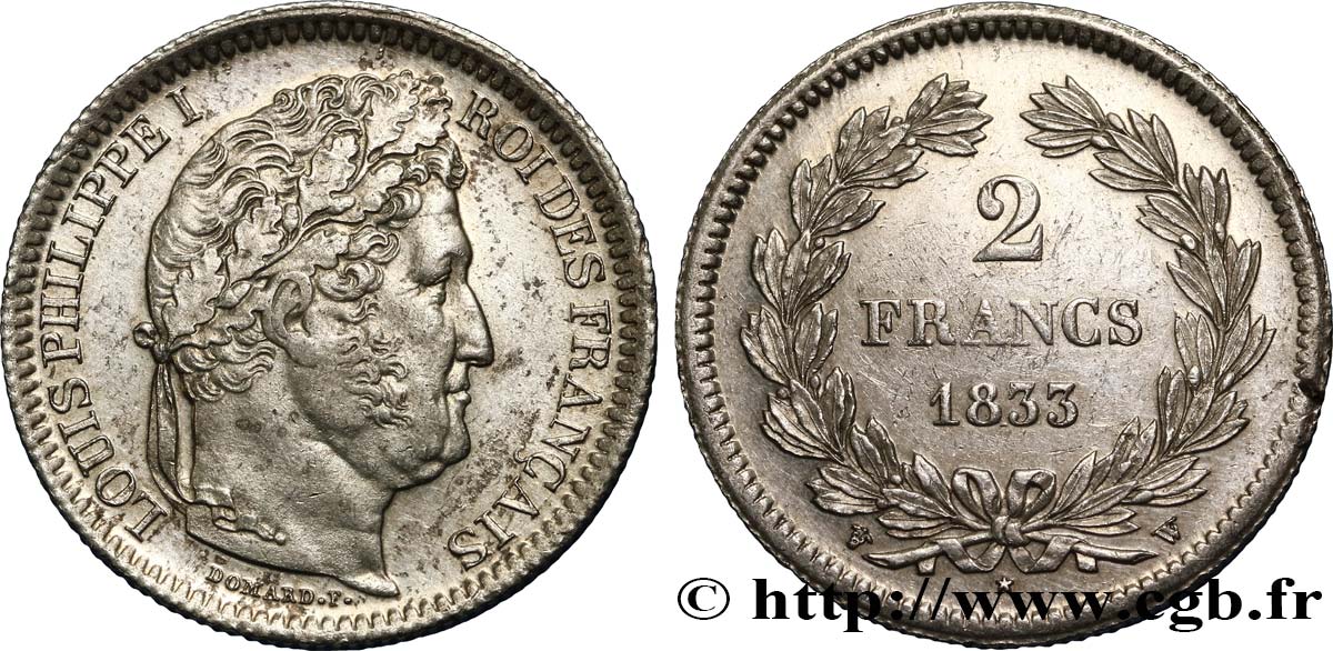 2 francs Louis-Philippe 1833 Lille F.260/28 TTB52 
