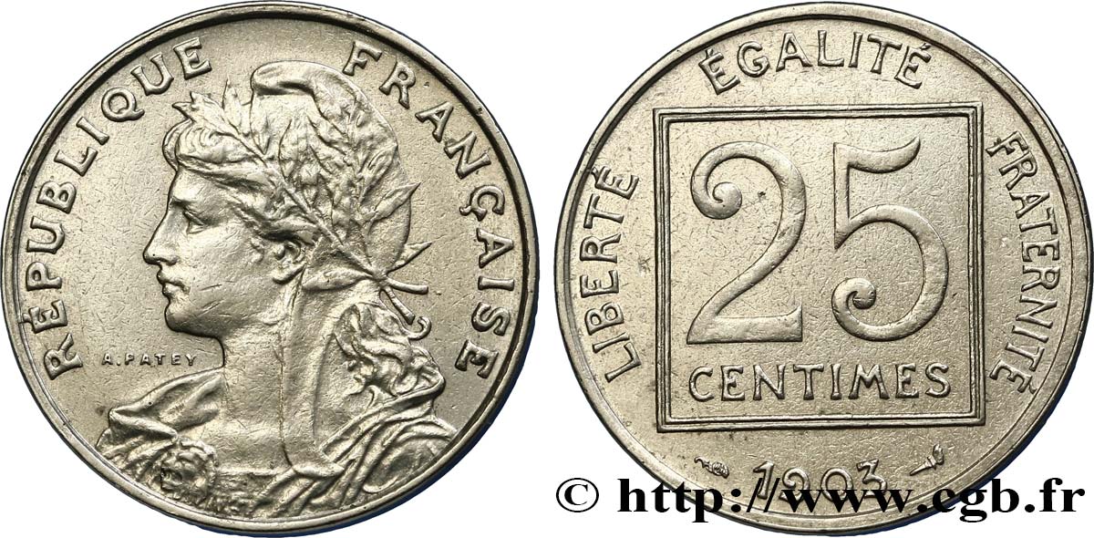 25 centimes Patey, 1er type 1903  F.168/3 AU50 