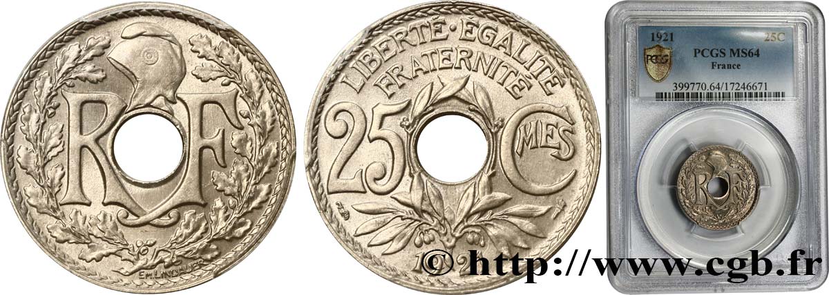 25 centimes Lindauer 1921  F.171/5 SPL64 PCGS