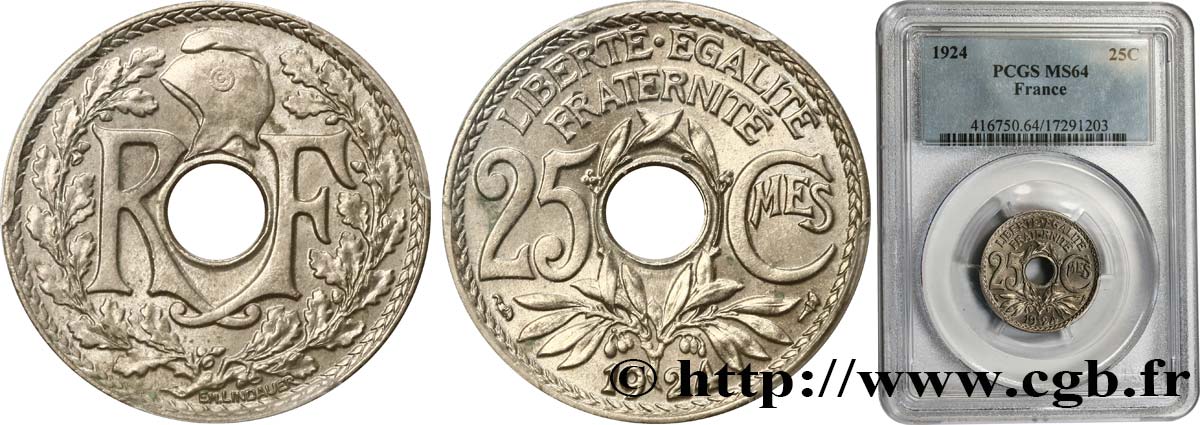 25 centimes Lindauer 1924 F.171/8 fST64 PCGS