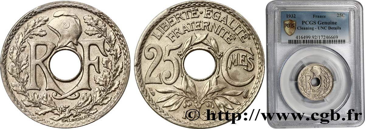 25 centimes Lindauer 1932  F.171/16 fST PCGS