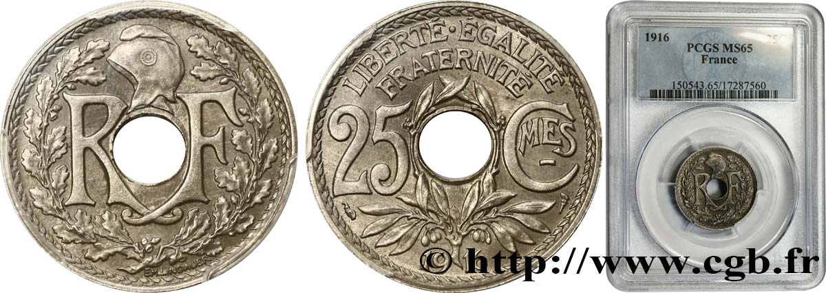 25 centimes Lindauer, Cmes souligné 1916  F.170/4 ST65 PCGS