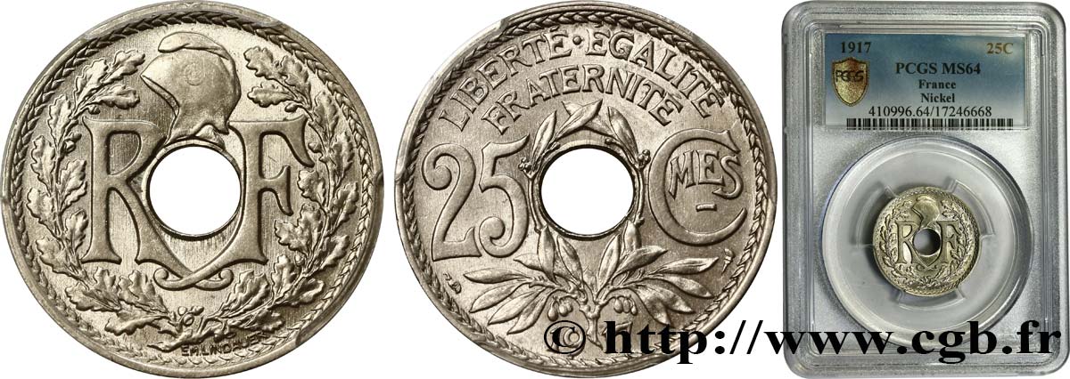 25 centimes Lindauer, Cmes souligné 1917  F.170/5 SPL64 PCGS