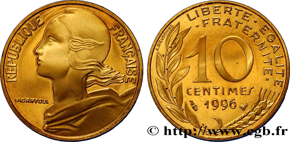 10 centimes Marianne, BE (Belle Épreuve) 1996 Pessac F.144/40 var. MS67 