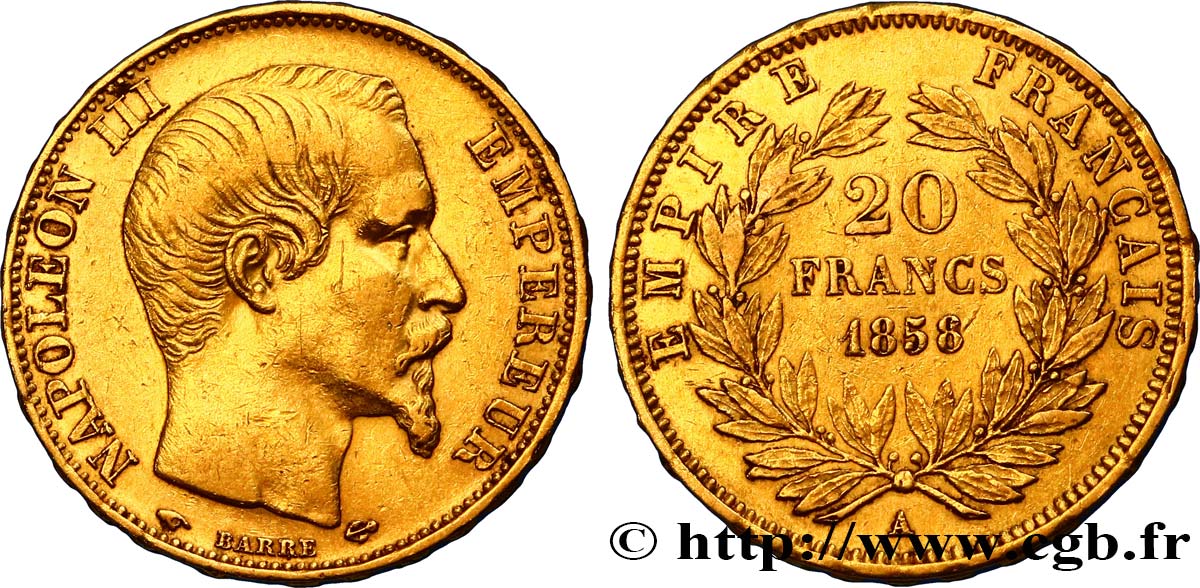 20 francs or Napoléon III, tête nue 1858 Paris F.531/13 SS42 