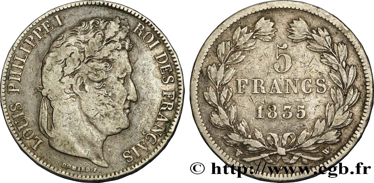 5 francs IIe type Domard 1835 Lille F.324/52 TB 