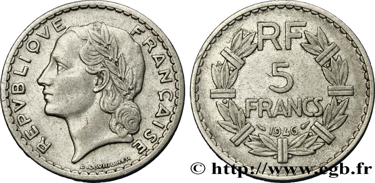5 francs Lavrillier, aluminium 1946 Castelsarrasin F.339/8 MBC40 