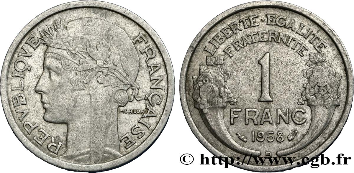 1 franc Morlon, légère 1958 Beaumont-Le-Roger F.221/22 TB+ 