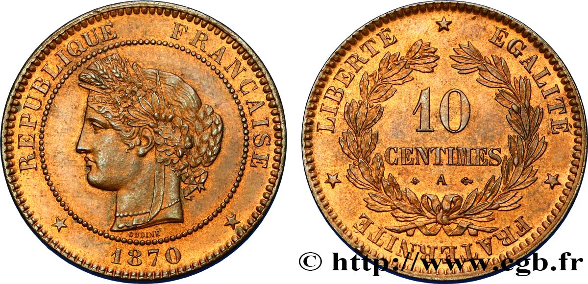 10 centimes Cérès 1870 Paris F.135/3 EBC62 