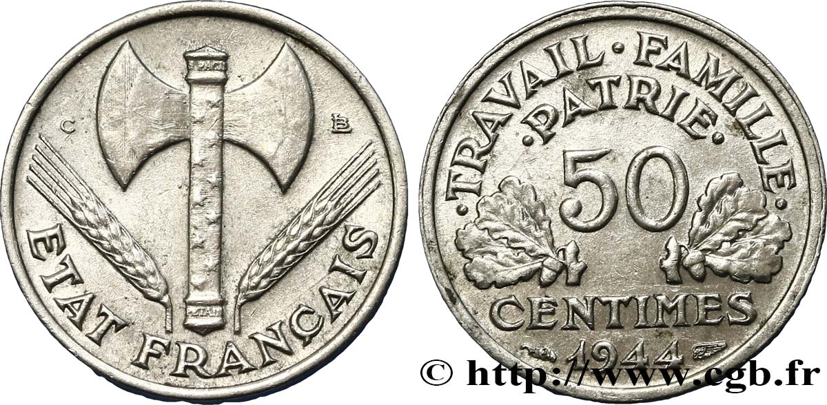 50 centimes Francisque, légère 1944 Castelsarrasin F.196/6 AU53 