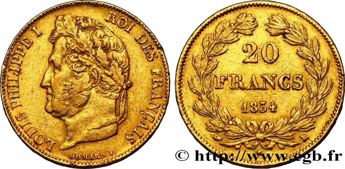 20 francs or Louis-Philippe, Domard 1834 Bayonne F.527/9 TTB48 