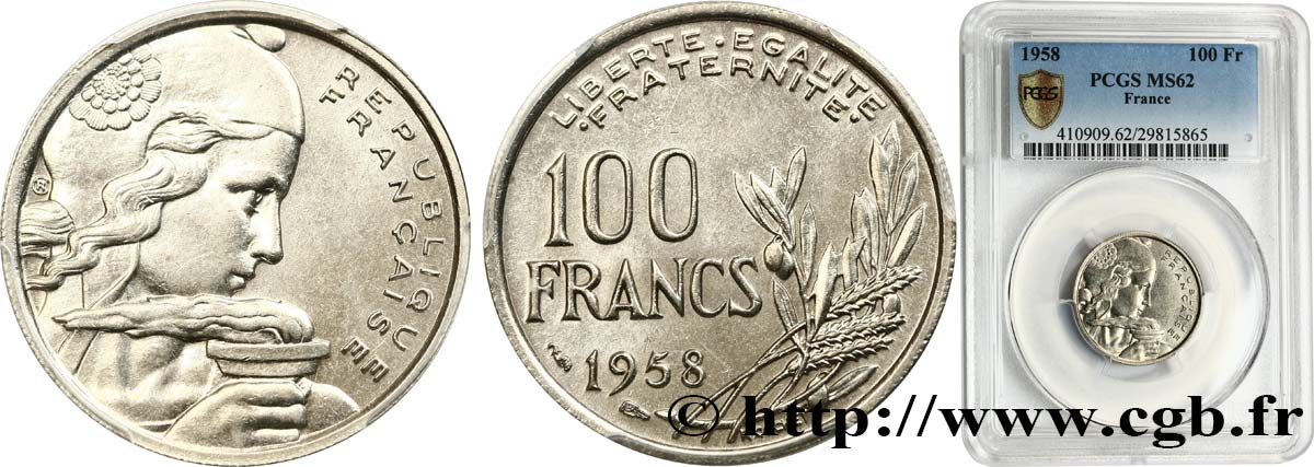 100 francs Cochet 1958  F.450/12 SUP62 PCGS