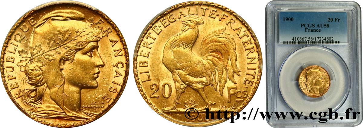 20 francs or Coq, Dieu protège la France 1900 Paris F.534/4 EBC58 PCGS
