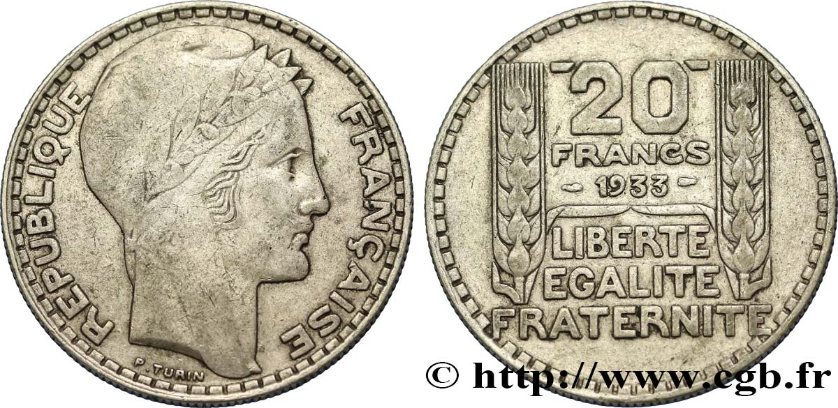 20 francs Turin 1933  F.400/5 TB30 