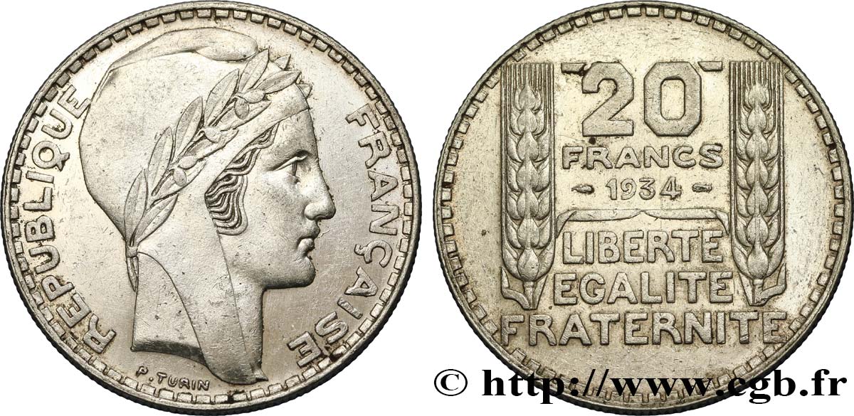 20 francs Turin 1934  F.400/6 AU55 