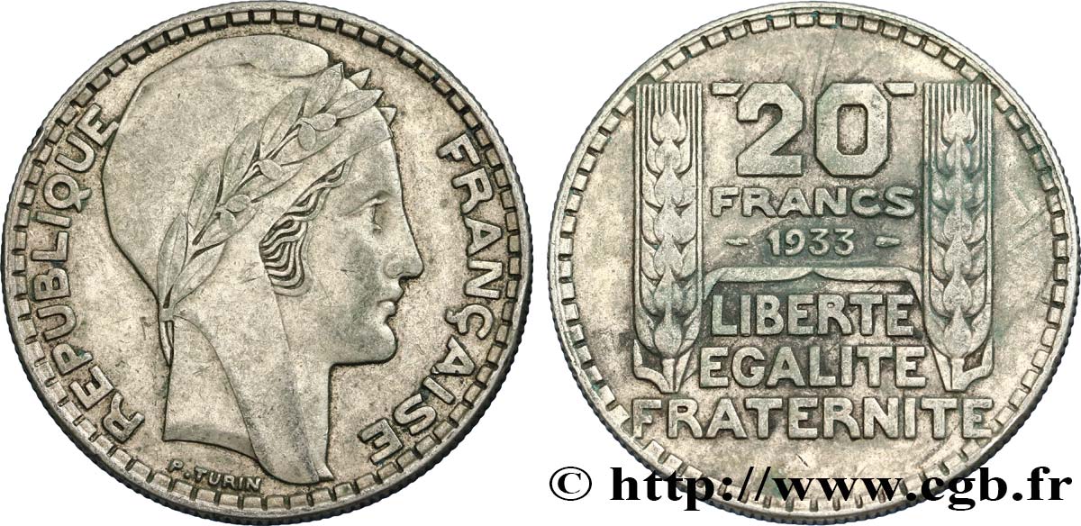 20 francs Turin, rameaux courts 1933  F.400/4 TB25 