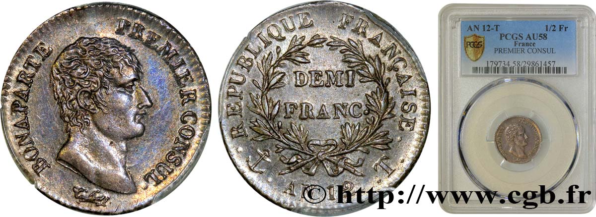 Demi-franc Bonaparte Premier Consul 1804 Nantes F.173/13 AU58 PCGS