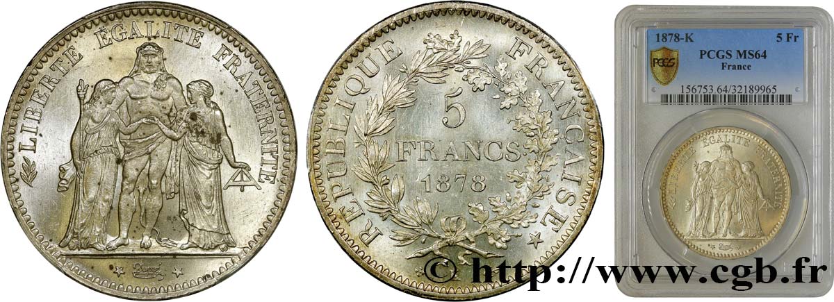 5 francs Hercule 1878 Bordeaux F.334/23 fST64 PCGS