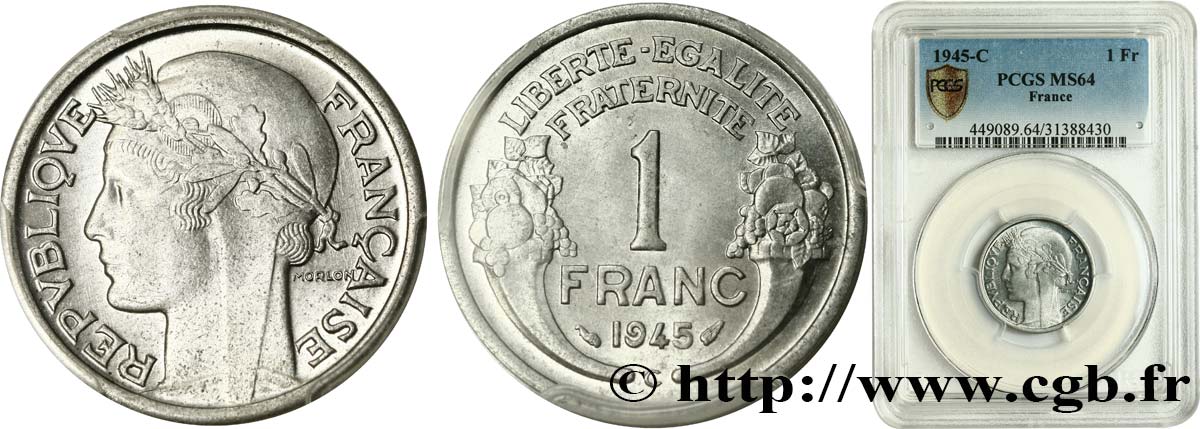 1 franc Morlon, légère 1945 Castelsarrasin F.221/8 MS64 PCGS