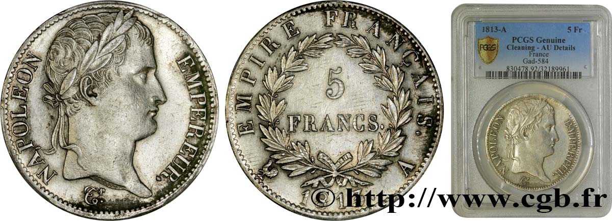 5 francs Napoléon Empereur, Empire français 1813 Paris F.307/58 VZ PCGS