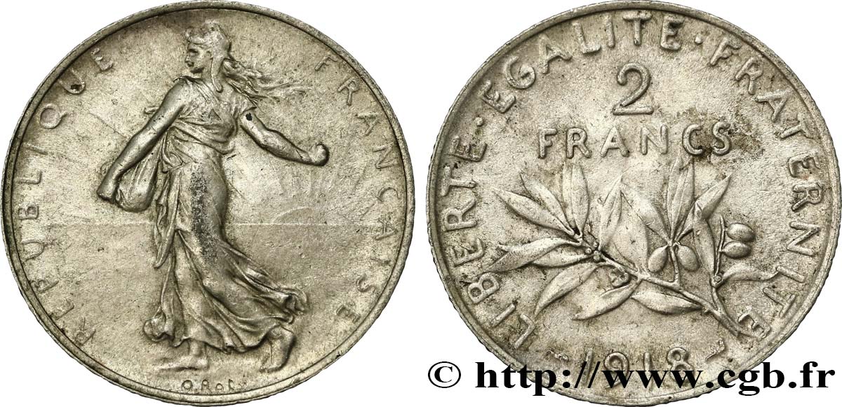 2 francs Semeuse 1918  F.266/20 AU55 