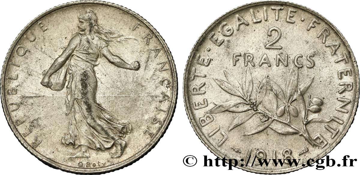 2 francs Semeuse 1918  F.266/20 AU55 