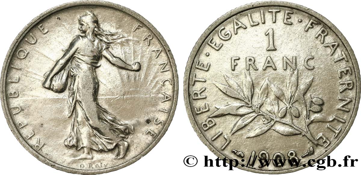 1 franc Semeuse 1908 Paris F.217/13 VF25 