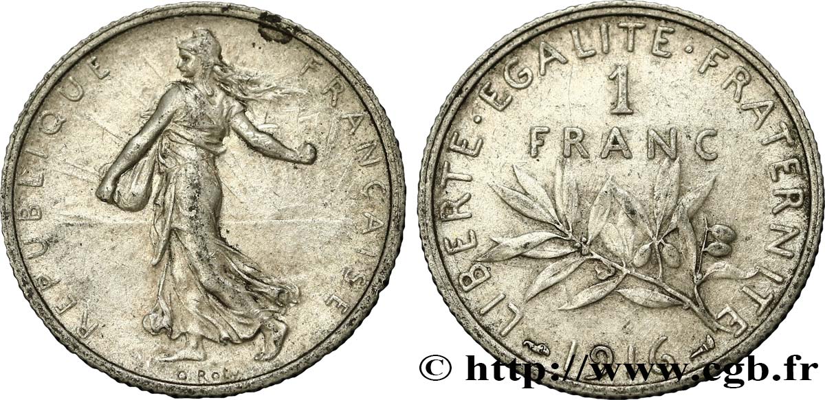1 franc Semeuse 1916 Paris F.217/22 AU58 