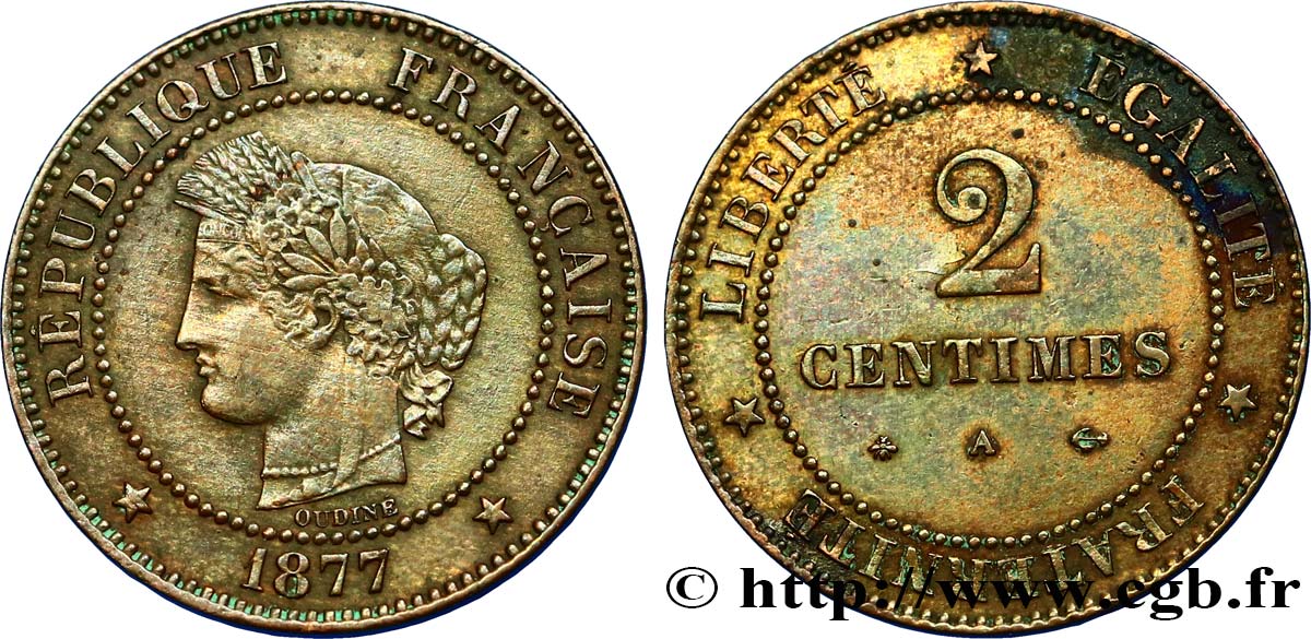 2 centimes Cérès 1877 Paris F.109/2 MBC 