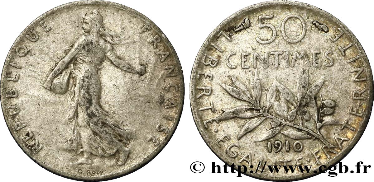 50 centimes Semeuse 1910 Paris F.190/17 MB