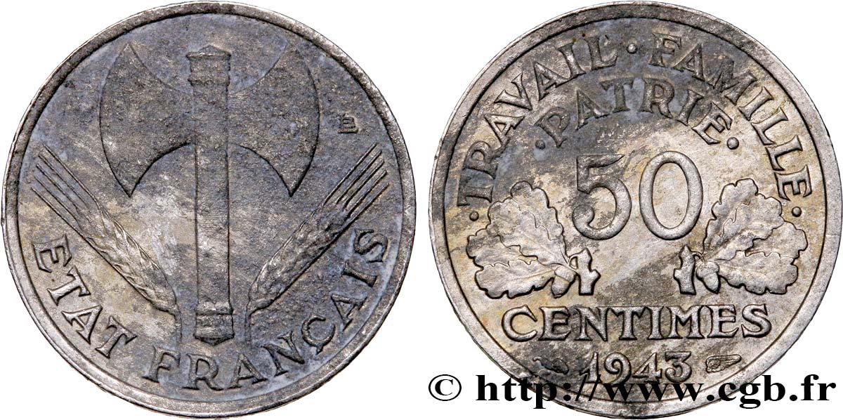 50 centimes Francisque, lourde 1943  F.195/4 BB45 