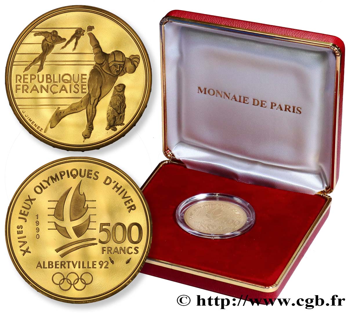 Belle Epreuve Or 500 francs - Patinage de vitesse / Marmotte 1990 Paris F5.1802 1 MS68 