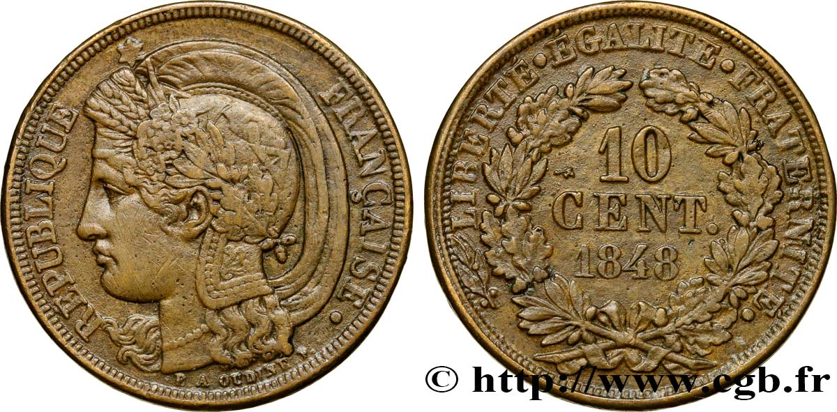 Concours de 10 centimes, essai en cuivre par Oudiné 1848 Paris VG.3149  BB50 