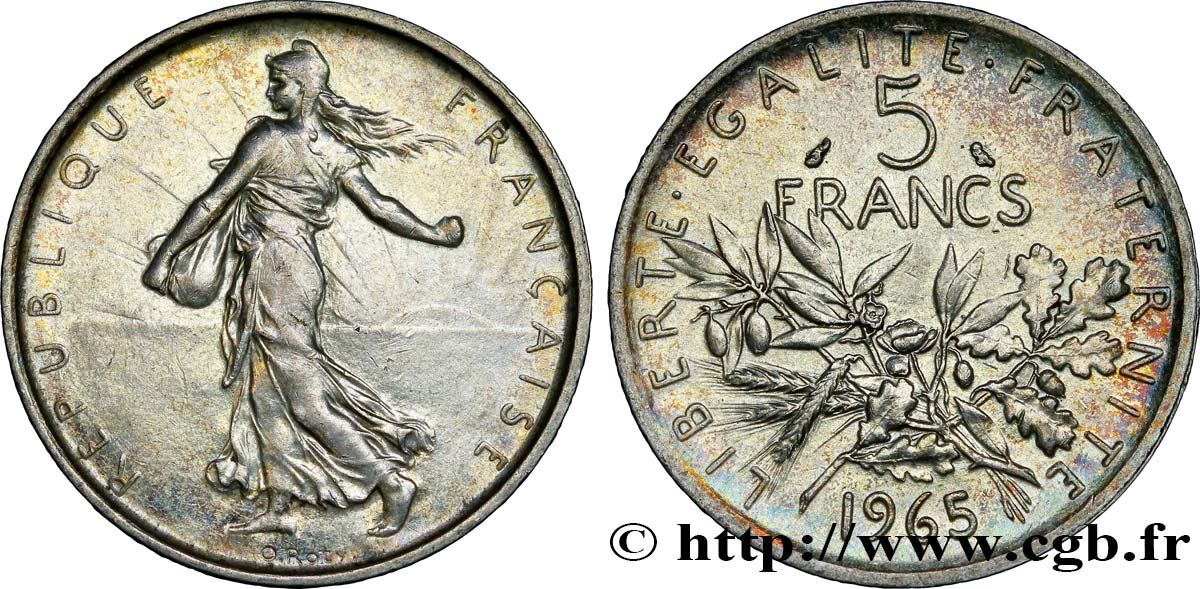 5 francs Semeuse, argent 1965 Paris F.340/9 MBC 