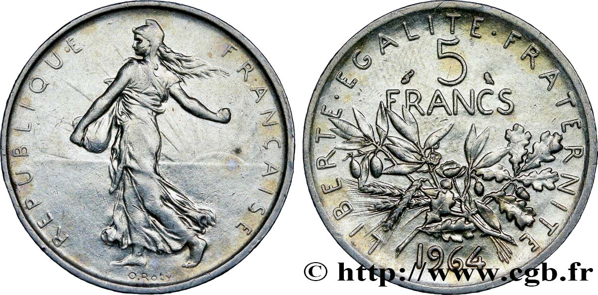5 francs Semeuse, argent 1964 Paris F.340/8 AU 